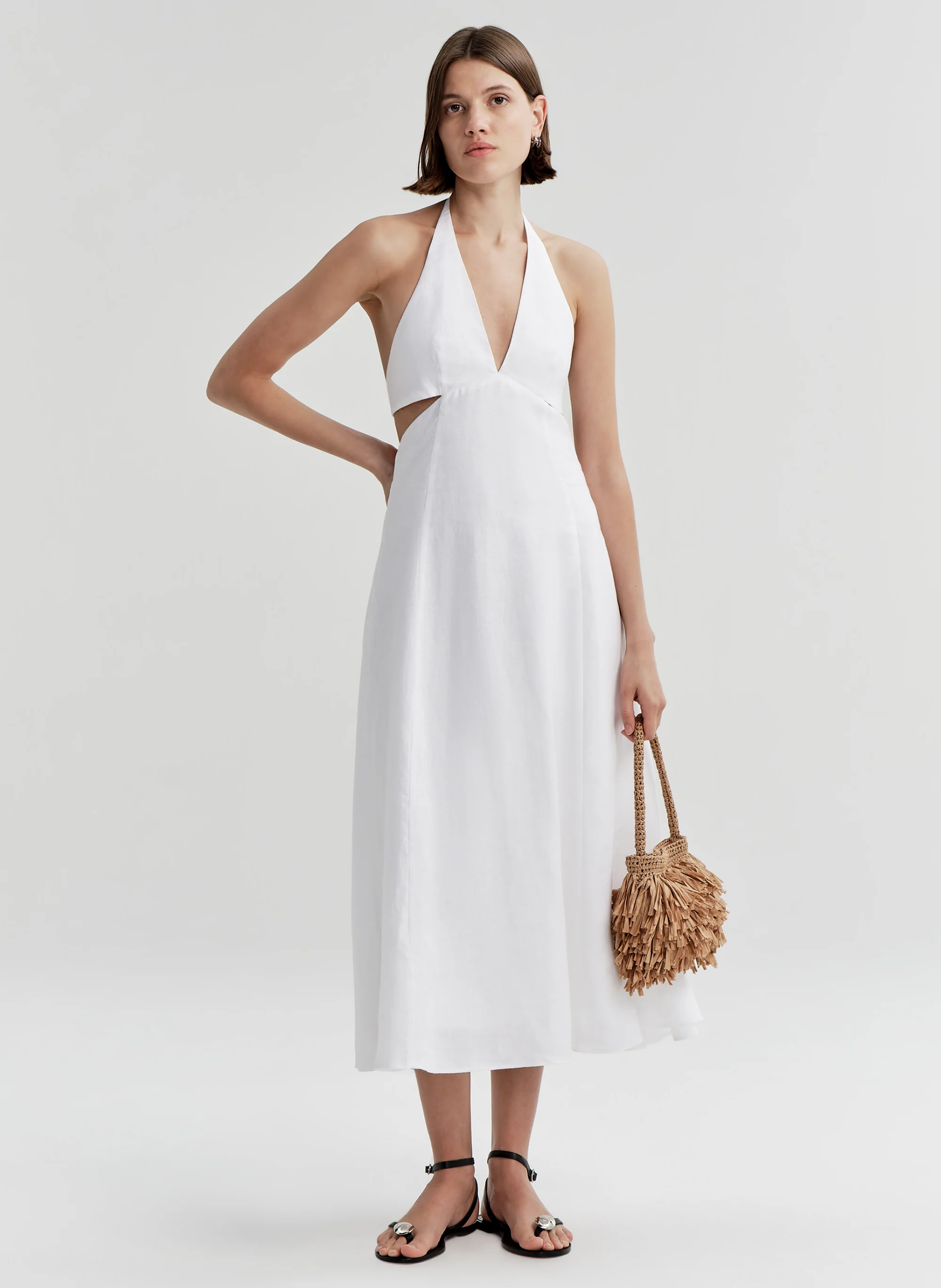 Evelena Tie-Back Linen Midi Dress