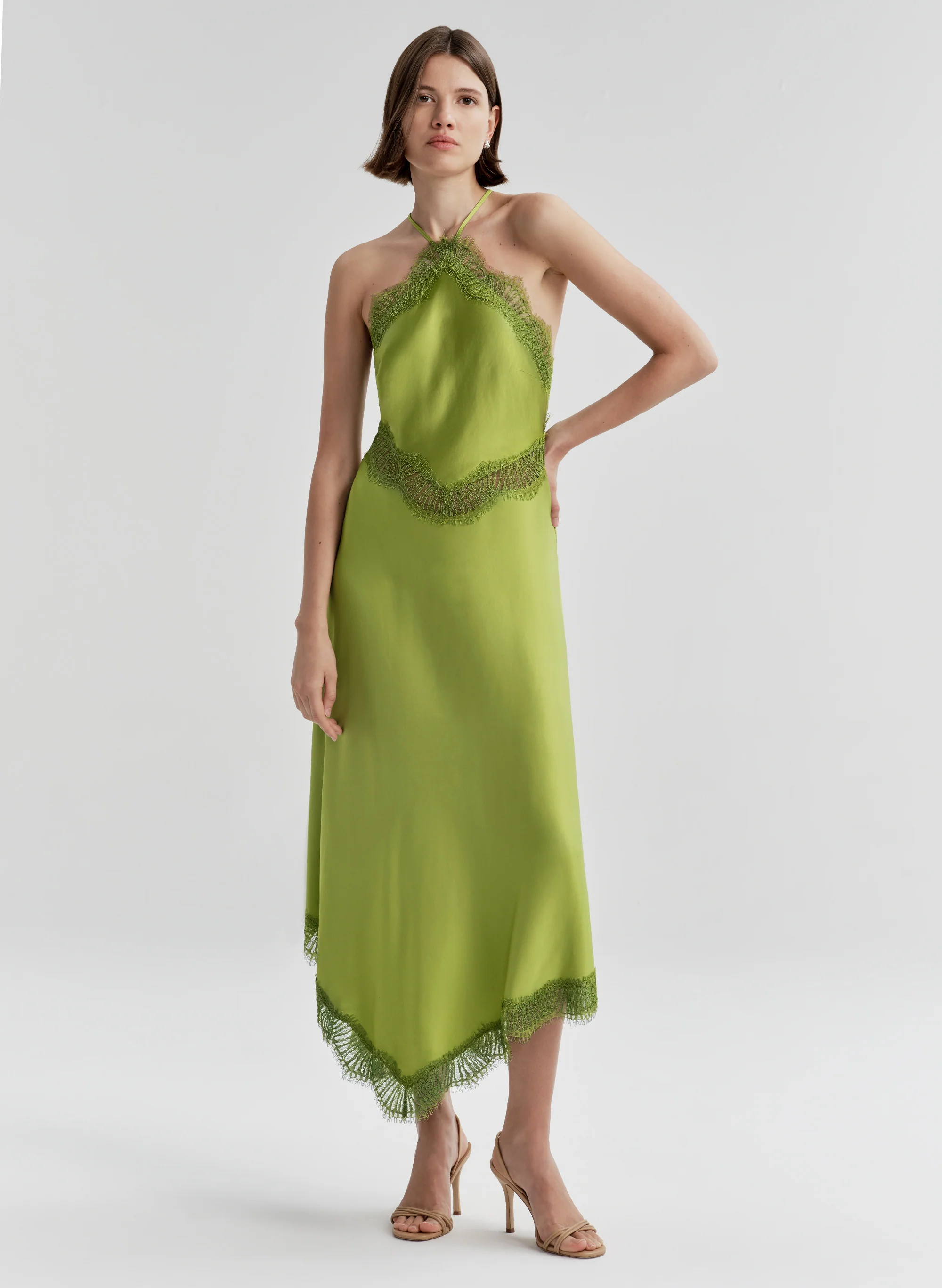 Lucia Satin and Lace Midi Dress