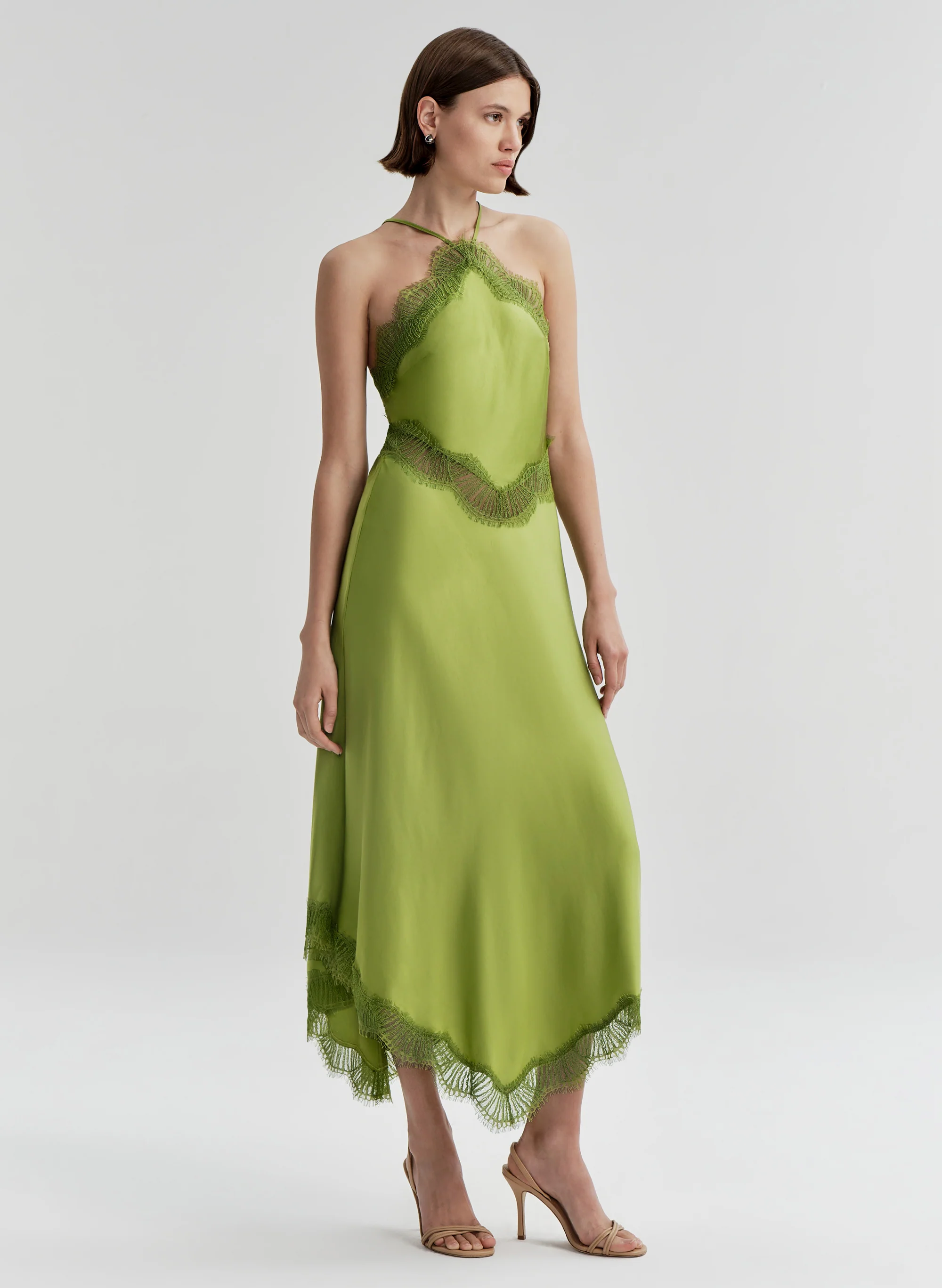 Lucia Satin and Lace Midi Dress