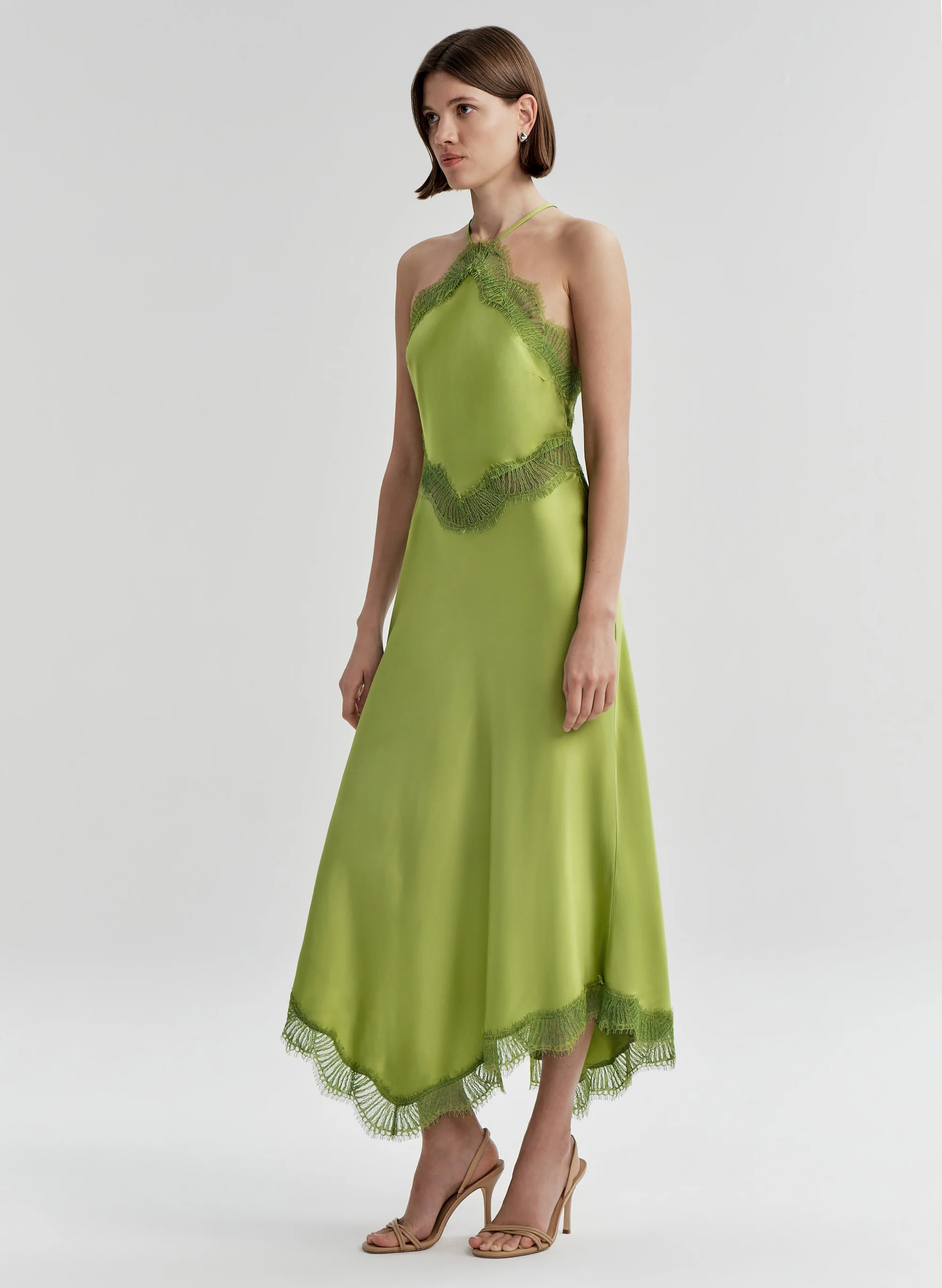 Lucia Satin and Lace Midi Dress