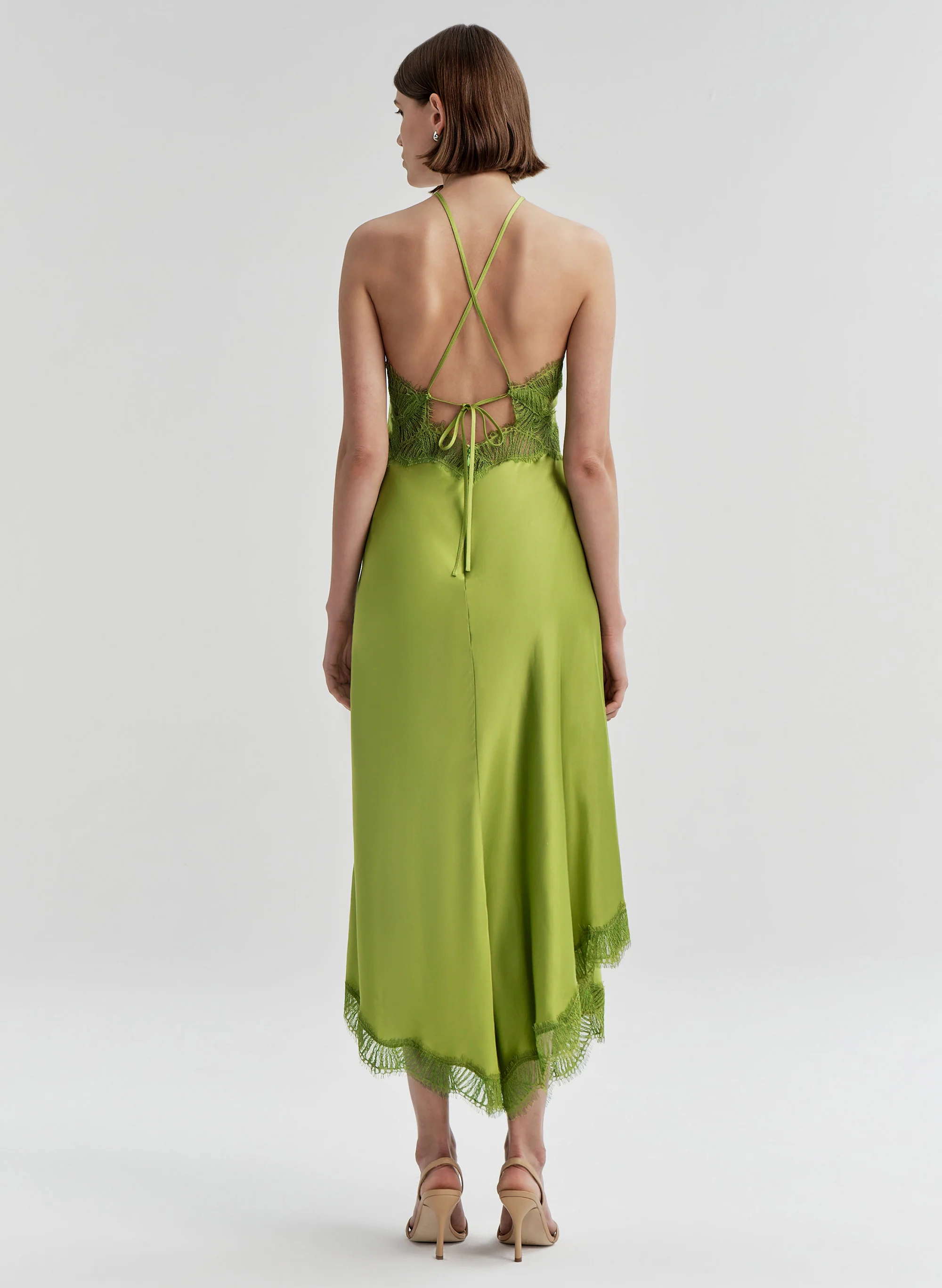 Lucia Satin and Lace Midi Dress