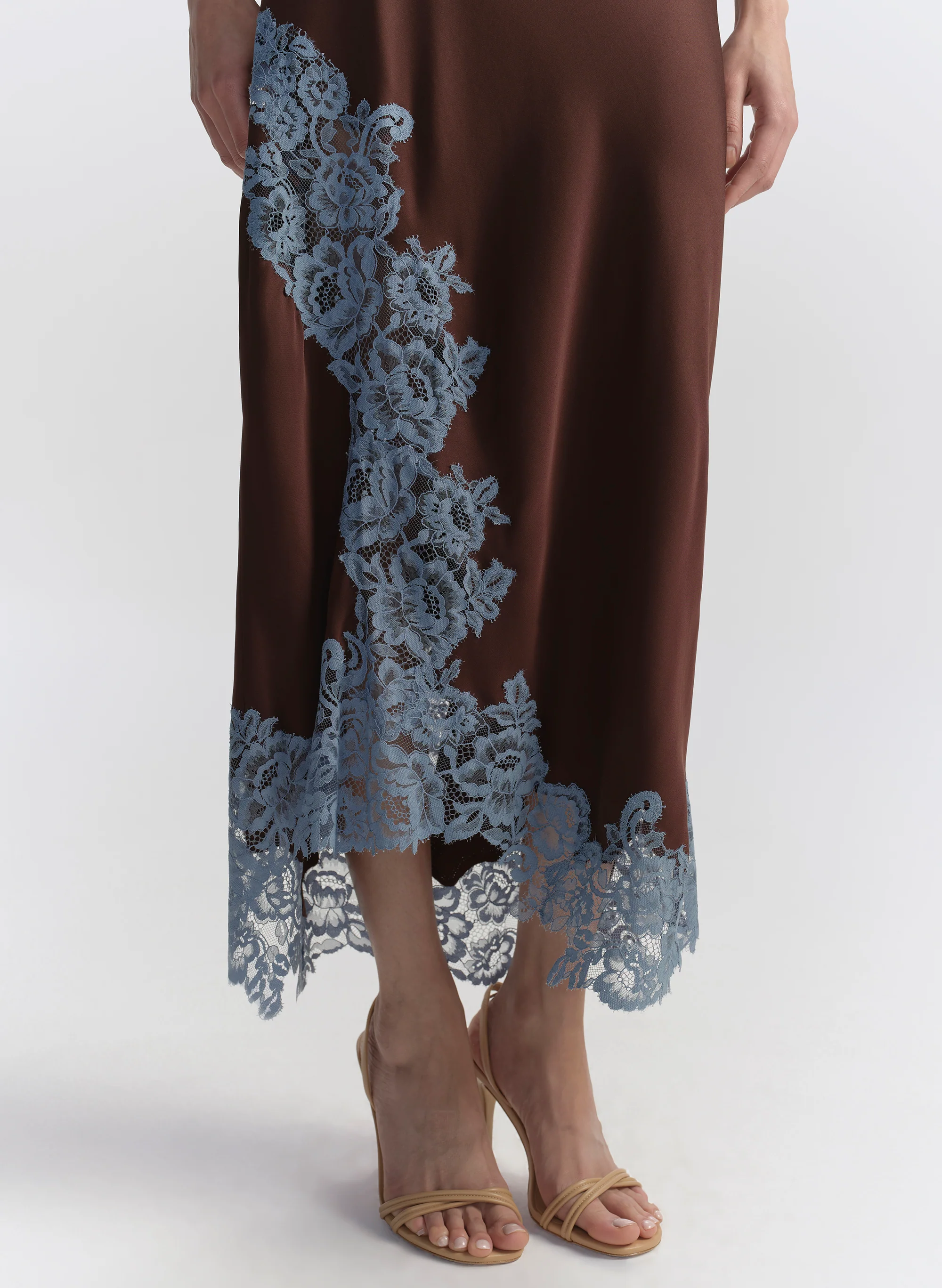 Olivia Satin and Lace Midi Skirt