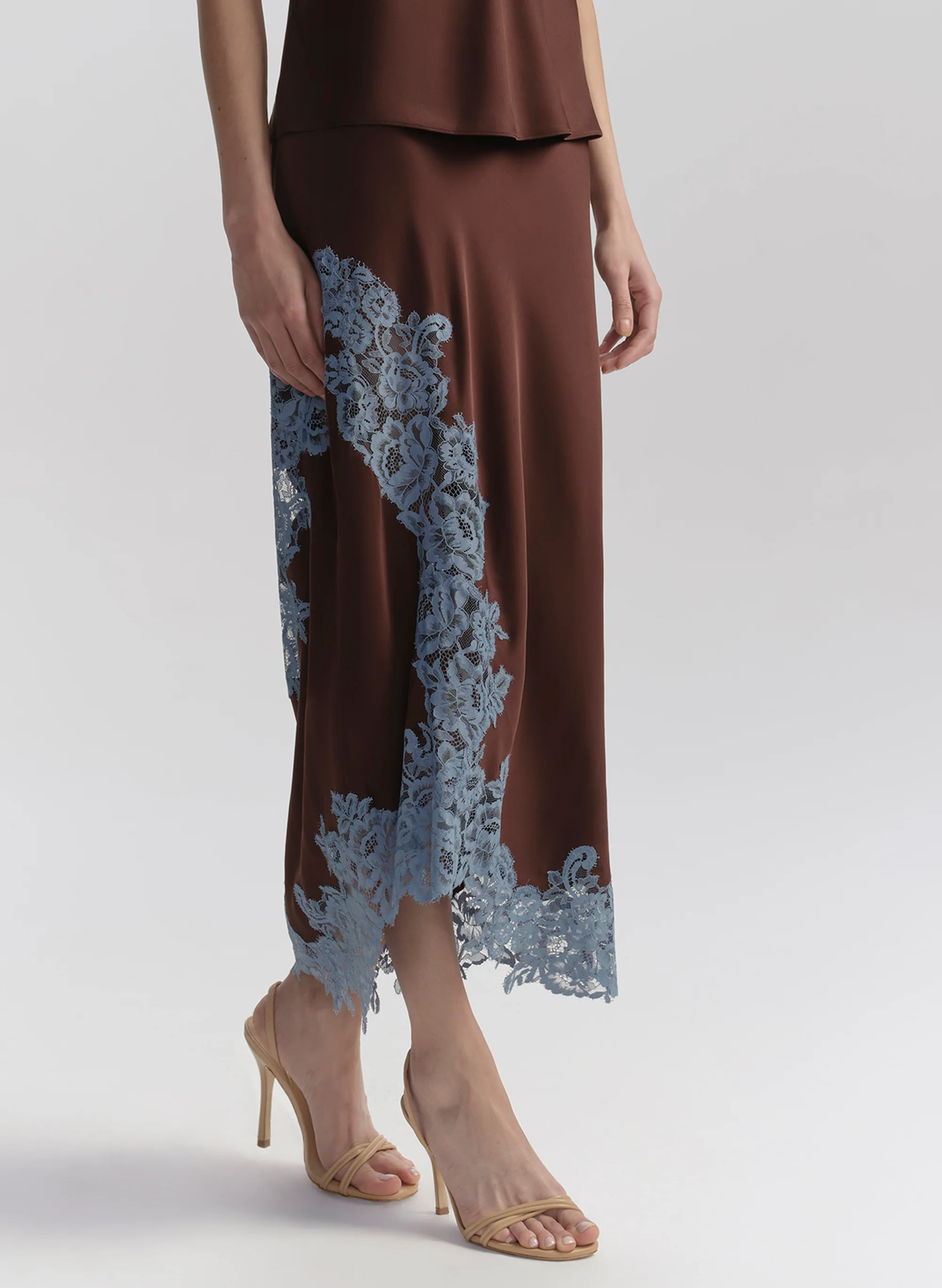 Olivia Satin and Lace Midi Skirt