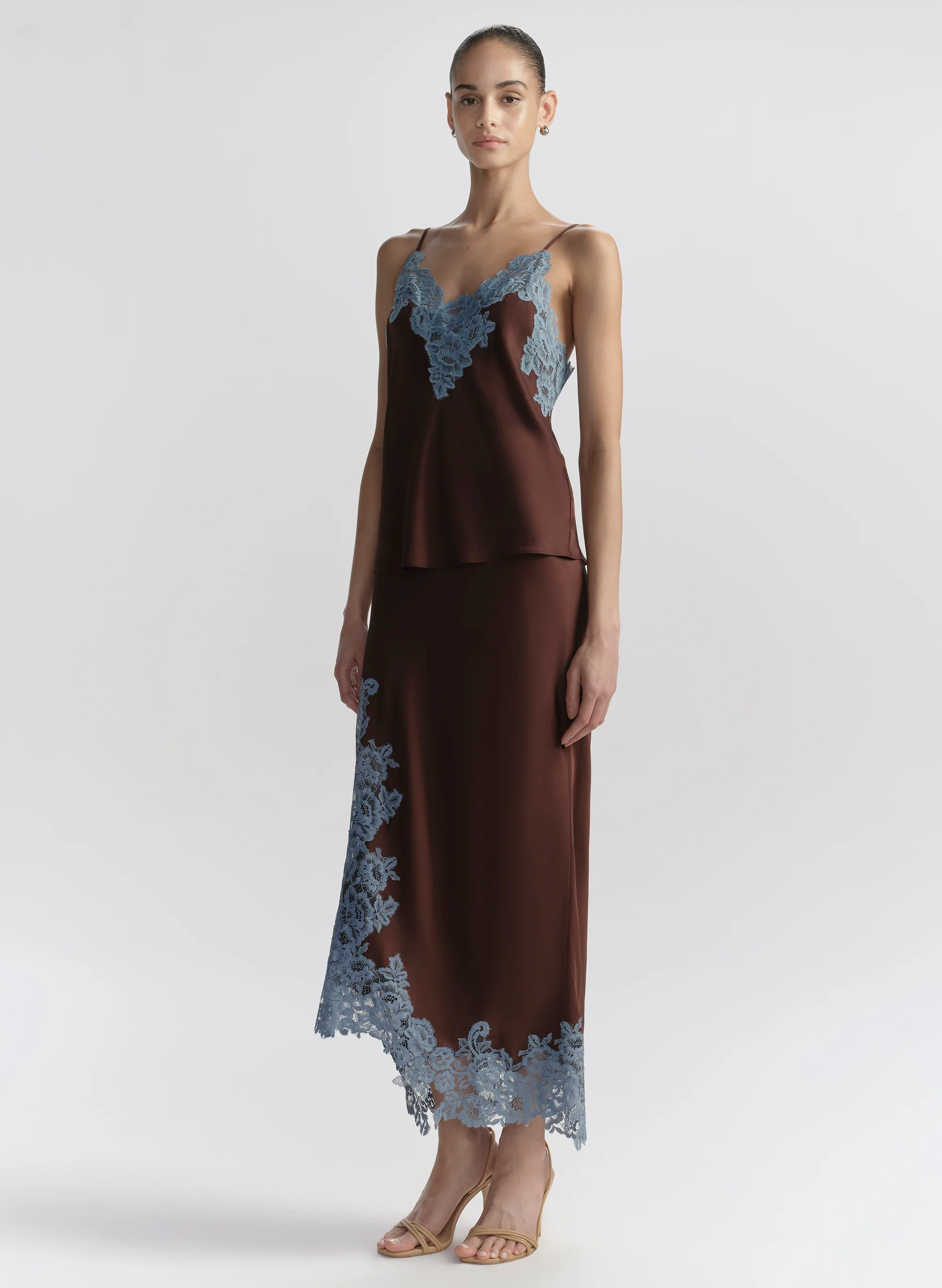 Olivia Satin and Lace Midi Skirt