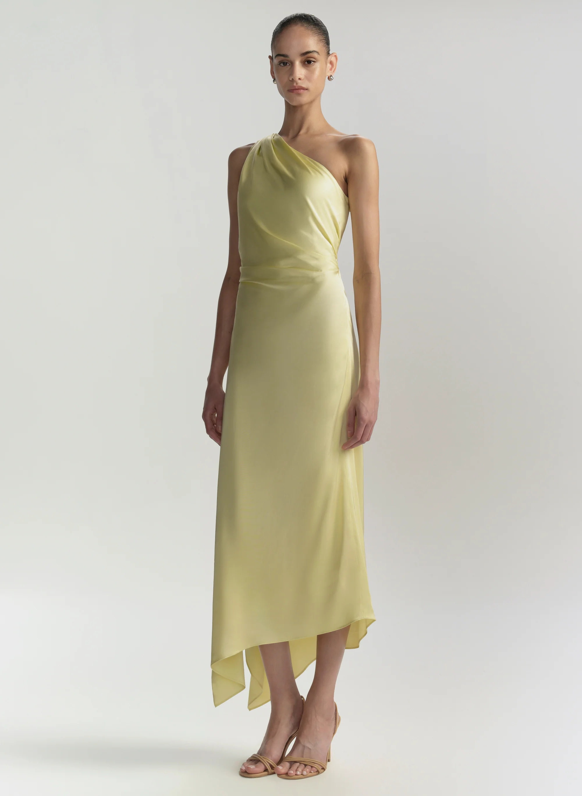 Lyn Satin One Shoulder Midi Dress