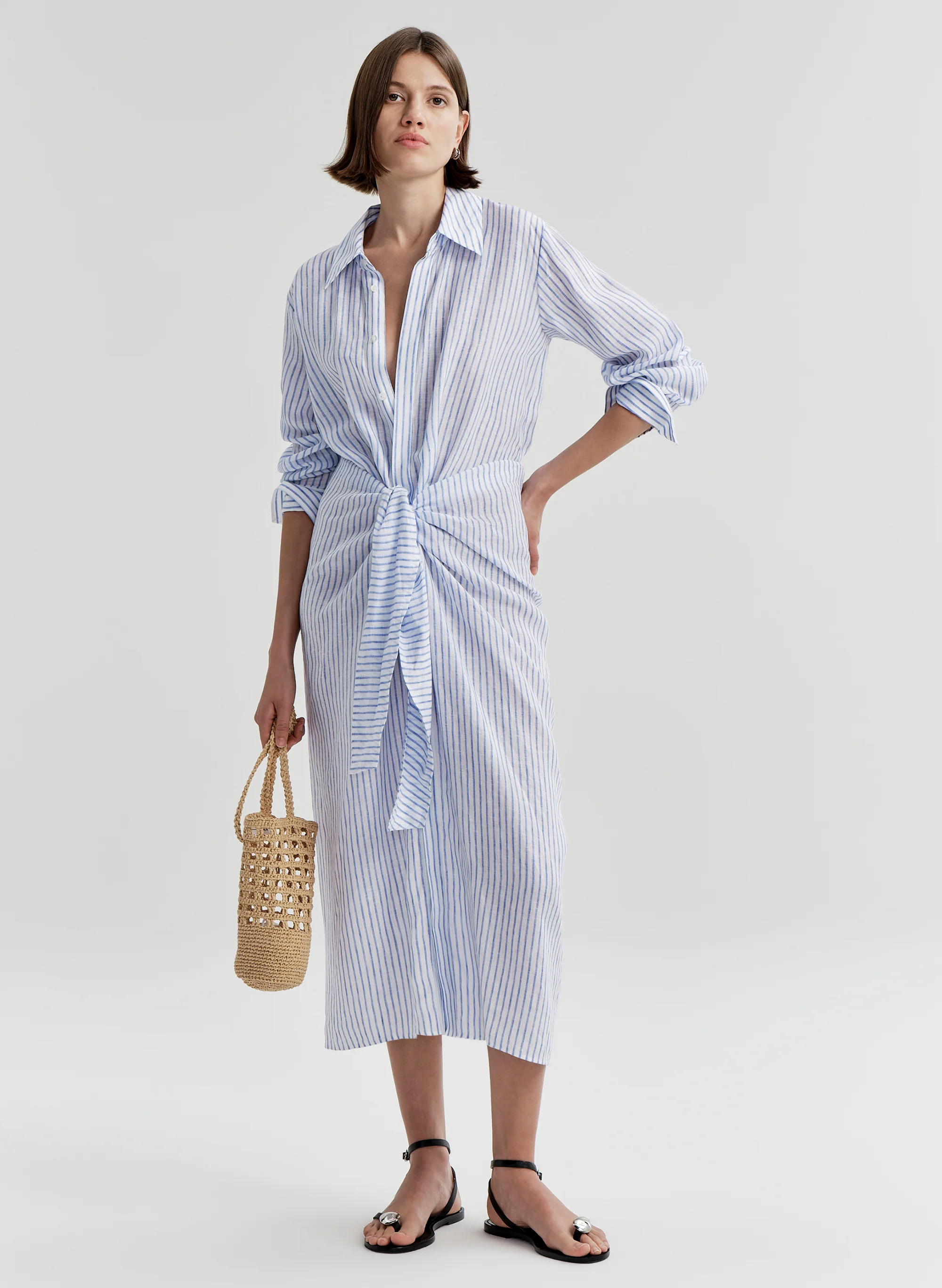 Mila Striped Linen Midi Dress