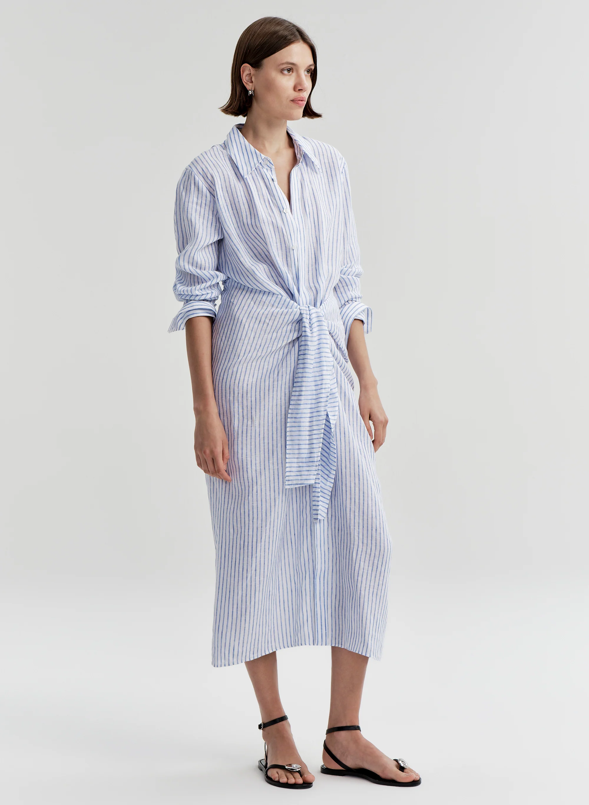 Mila Striped Linen Midi Dress