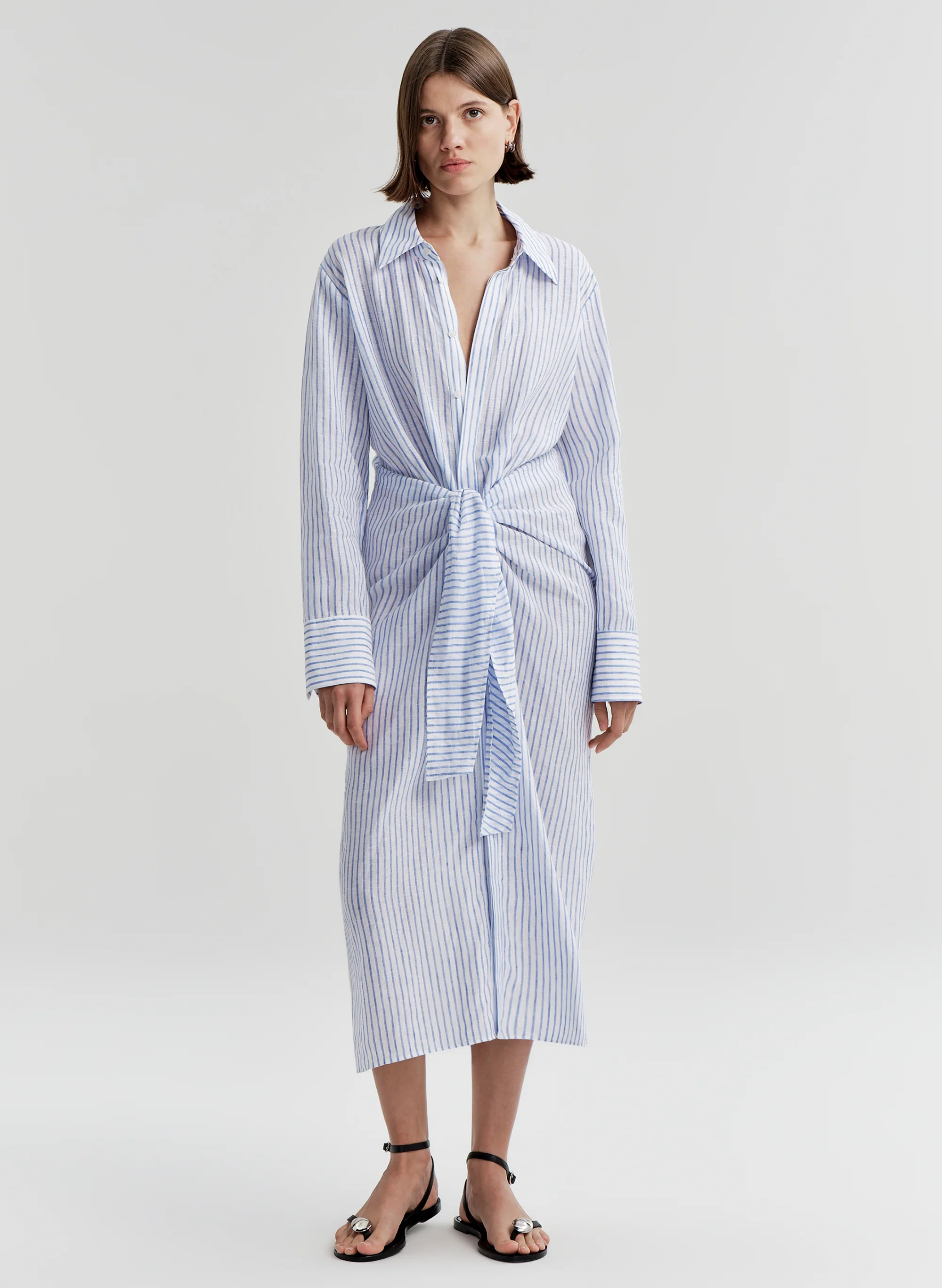 Mila Striped Linen Midi Dress
