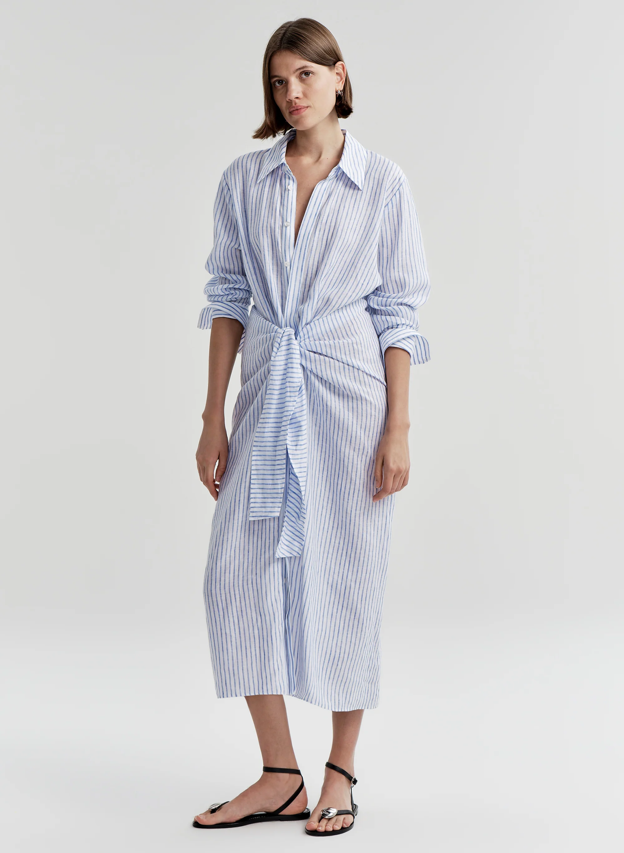 Mila Striped Linen Midi Dress