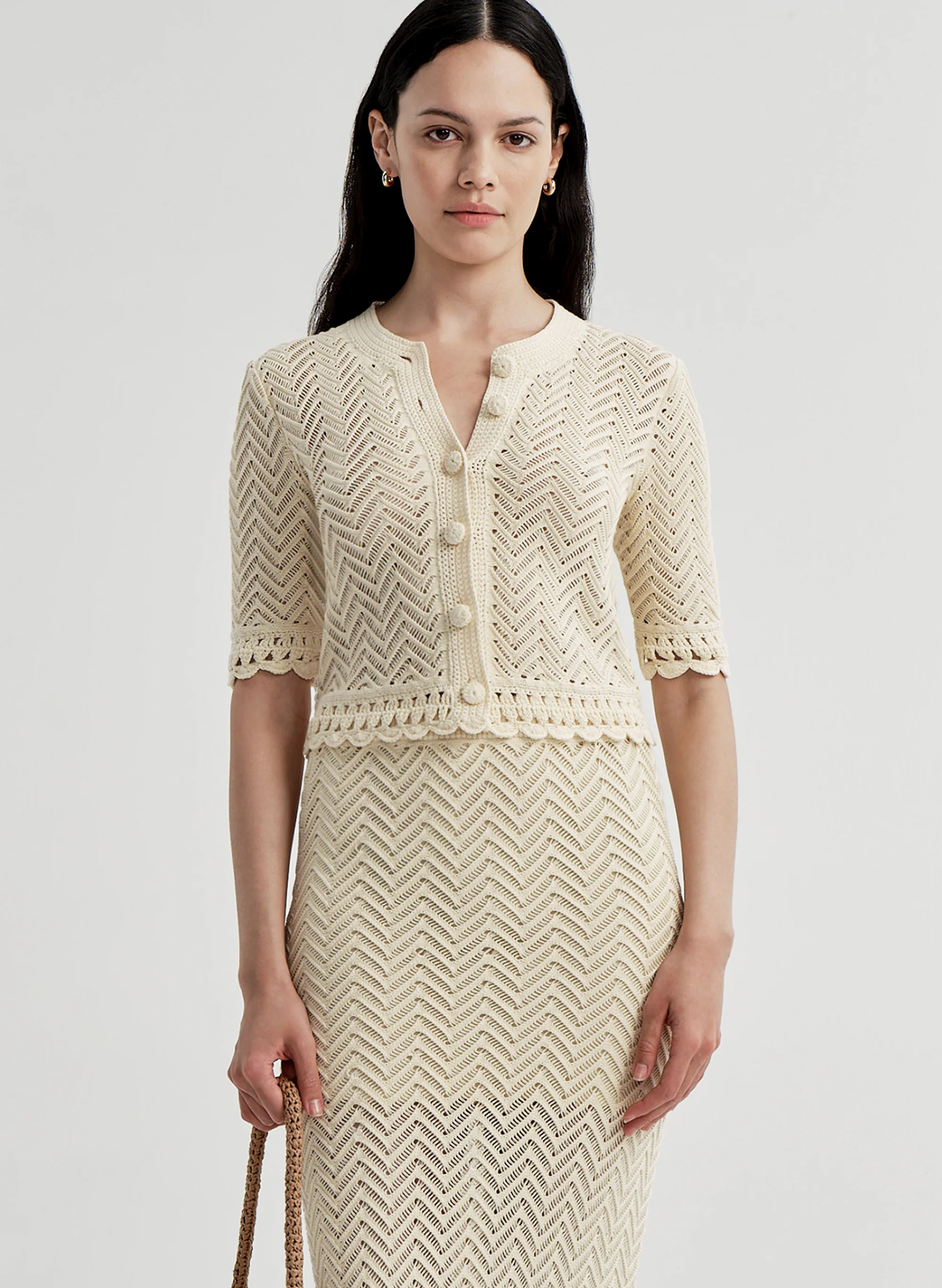Simon Cotton Crochet Knit Cardigan